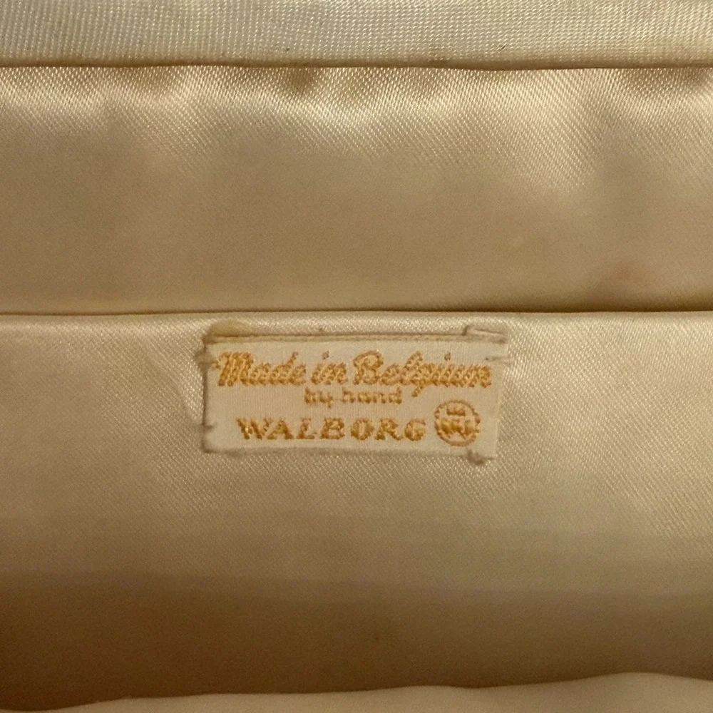 Vintage 60s Walborg Beaded Evening Bag Rhinestone Clasp White